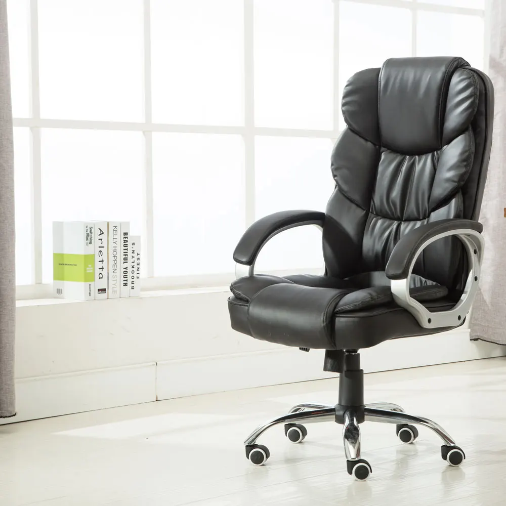 PU Leather Back Cushion Gas Lift Adjustable Office Meeting Room Swivel Chair with Armrests Black