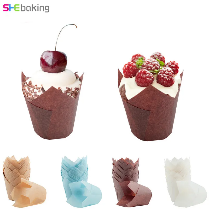 

Shebaking 50pc/lot Candy Color Paper Cake Cupcake Liner Baking Muffin Box Cup Case Party Tray CupCake Mold Cake Decorating Tools
