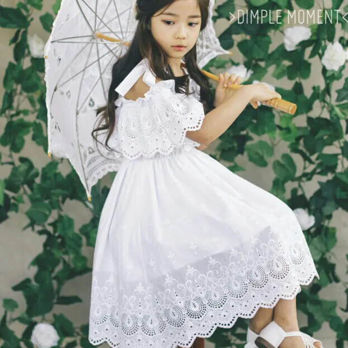 

5490 White Hollow Princess Baby Girls Dress Lace kids dresses for girls summer children clothing wholesale kids toddler clothes