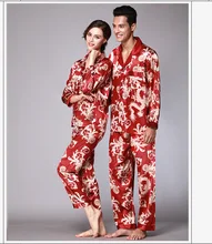 Autumn Spring Couple Pajamas Men Women Sexy Satin Silk Pajama Pants Sets Blue Long-Sleeved Pyjama Lounge Sets Lovers Sleepwear