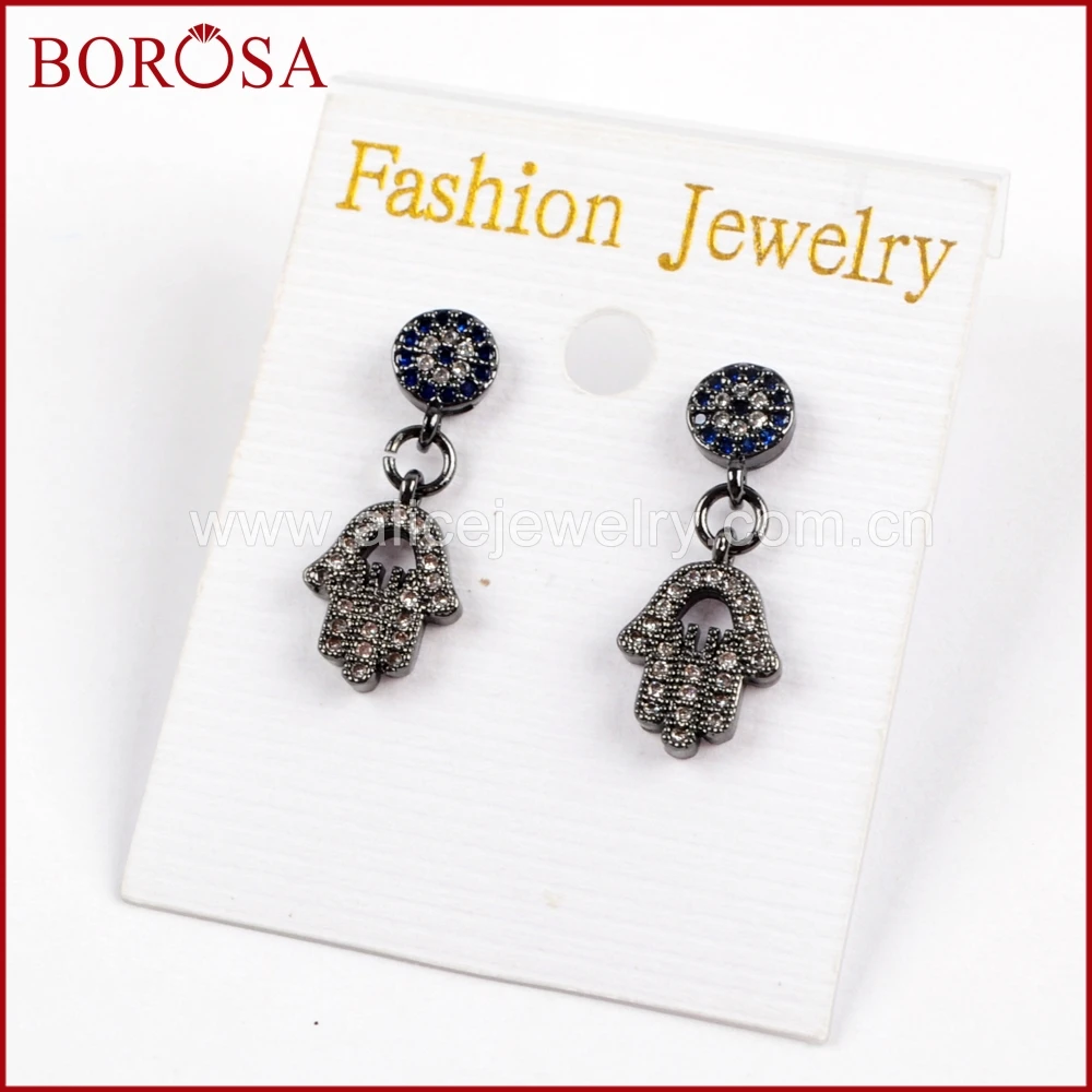 BOROSA Drusy Ювелирные изделия 5 пар CZ микро проложить циркония Хамса серьги руки