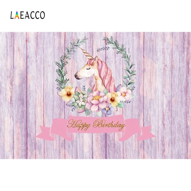Laeacco Birthday Party Unicorn Wreath Cartoon Scene Baby Background Photography Kid Vinyl Photographic Backdrop For Photo Studio
