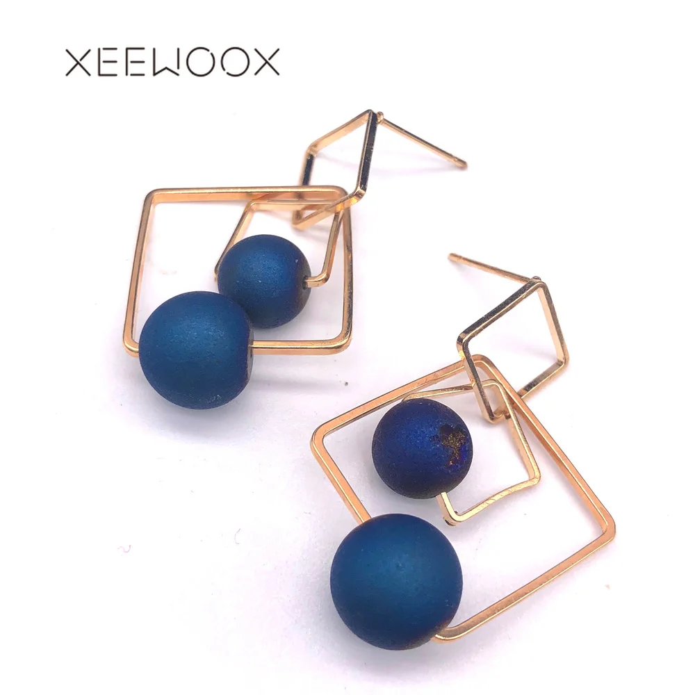 

Natural Stone Bead Geometric Square Simple Bohemia Boho Cute Romantic Woman Girl Statement Drop Earring XEEWOOX Party Gift