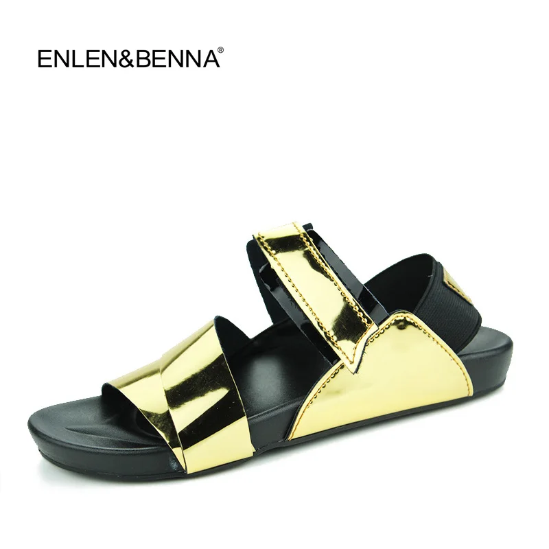 

New arrival 2016 summer male sandals men gold leather shoes open toe sandals slippers fashion casual beach gladiator sandals