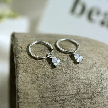 

S925 Sterling Silvery Drops of Water Ear Ring New Pattern Insert Drill Simple Female ZC148