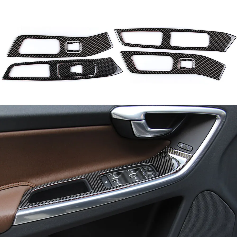 Car Interior Carbon Fiber Car Door Armrest Panel Decoration Cover Trim