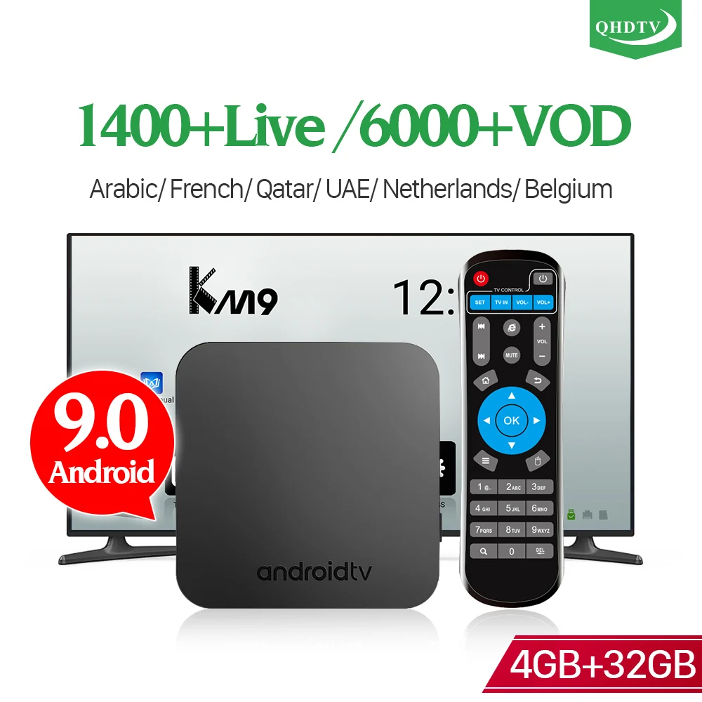 

KM9 4G 32G IPTV Arabic France Android 9.0 IP TV Box Dual-Band WIFI with QHDTV IPTV Code 4K IPTV France BT 4.0 IP TV France box