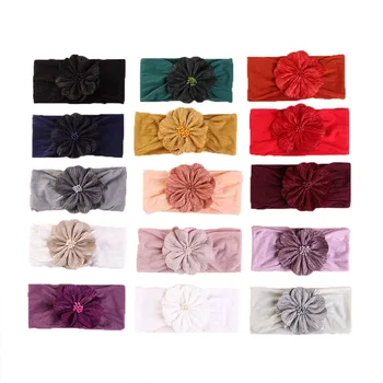 

15pcs/lot Floral Baby Headband Stretchy Flower Baby Head Wrap Soft Nylon Turban for Girls Princess 15 Colors JFNY098