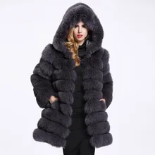 Женское меховое пальто из 40% натурального меха лисы, женское меховое пальто с меховым жилетом, Женское пальто из лисы