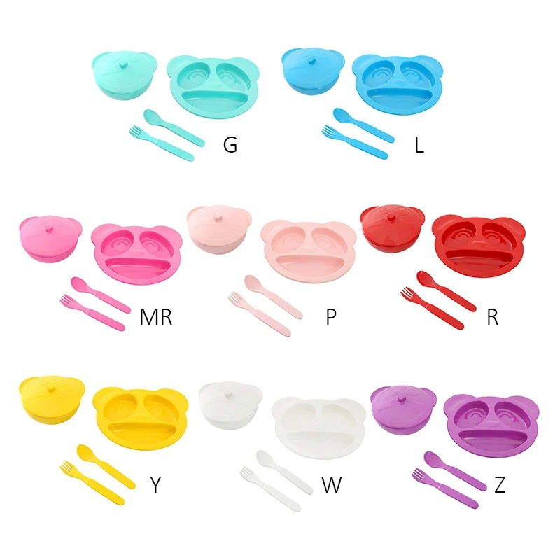 Baby Bowl Food Container Eating Learning Dishes Spoon Fork with Lids Set Organizer Cute Children Tableware | Мать и ребенок
