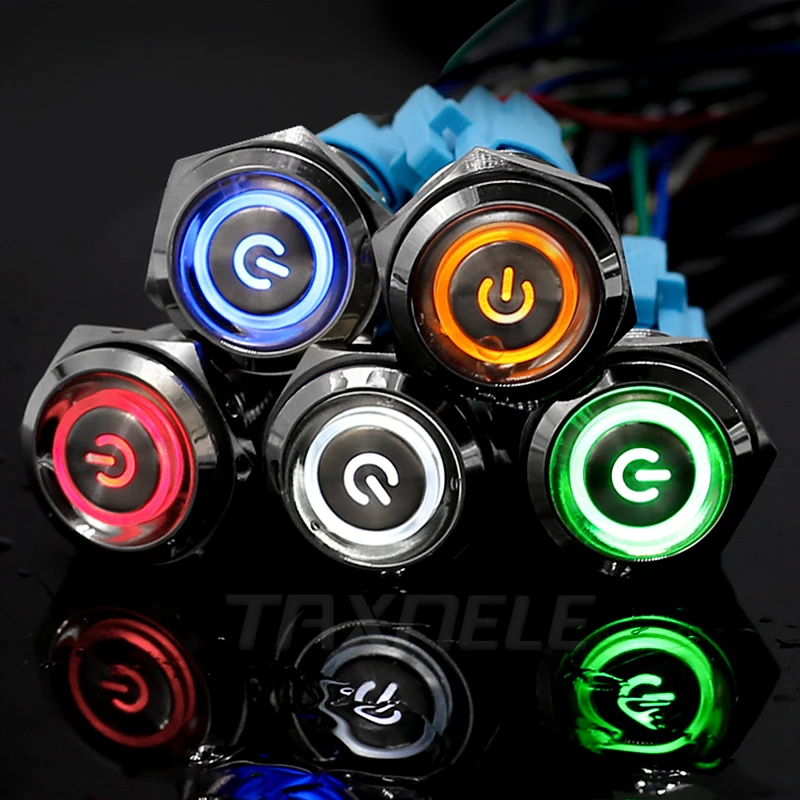 

19mm Metal Push Button Switch 12V 24V 110V 220V LED Lamp Illumination power signal lamp Momentary Latching Switch Ring Light