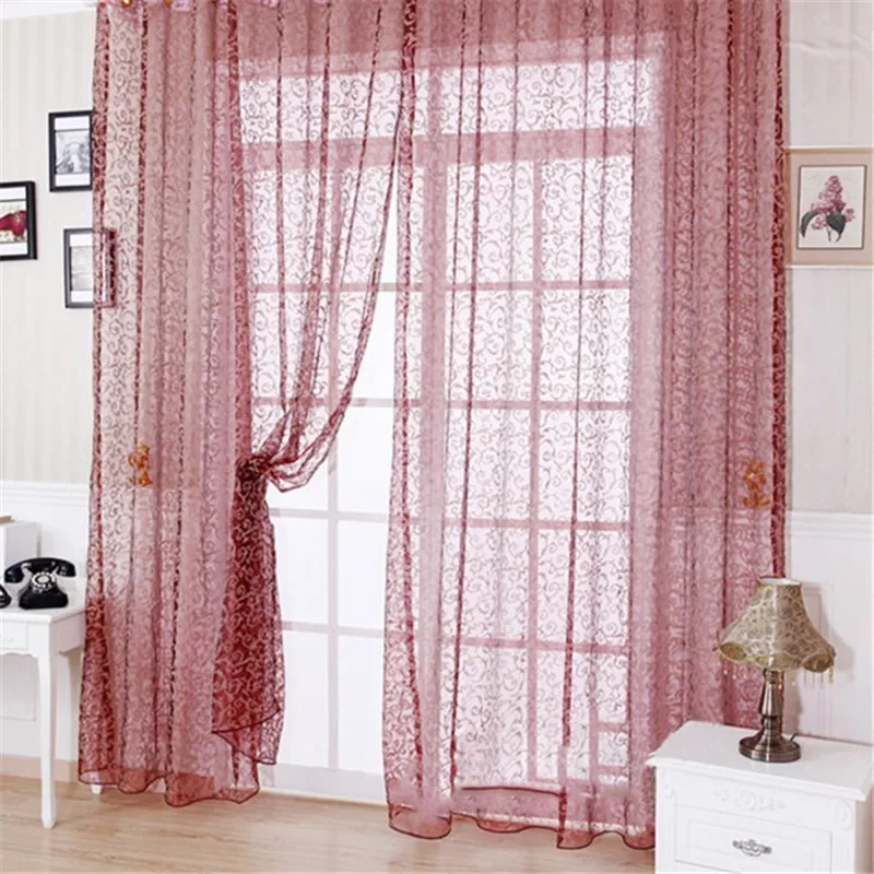 Floral Tulle Voile Door Window Curtain Drape Panel Sheer Divider Valance O3 
