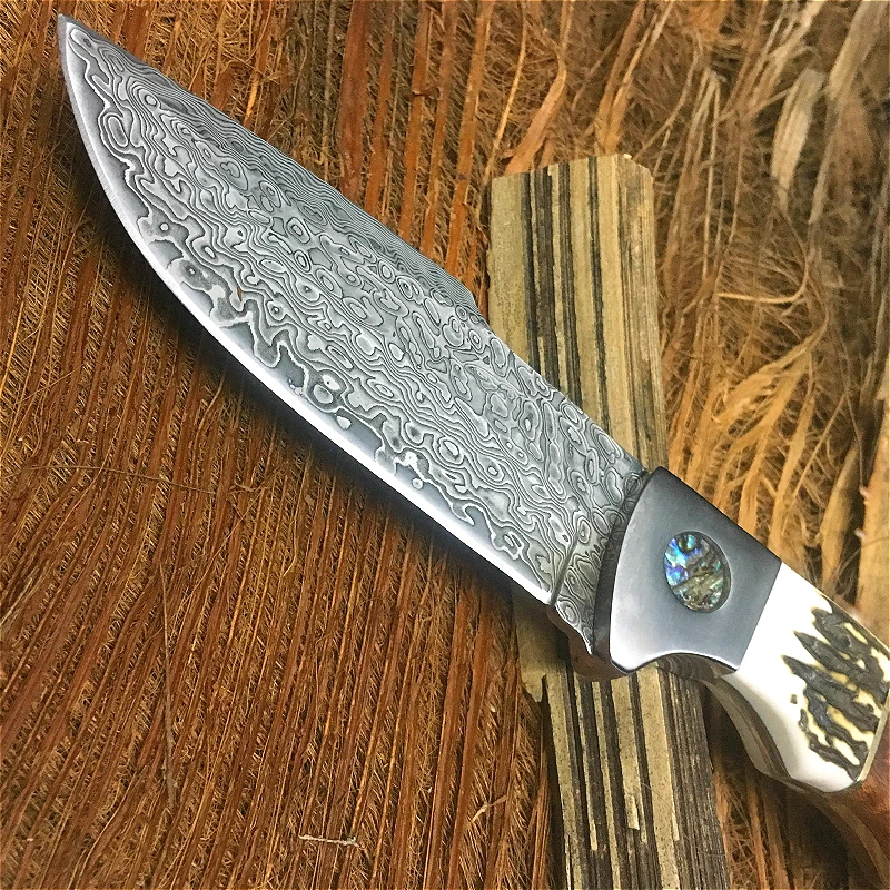 PEGSAI 60HRC высококачественный Рог + красная ручка для тени прямой нож дамасский