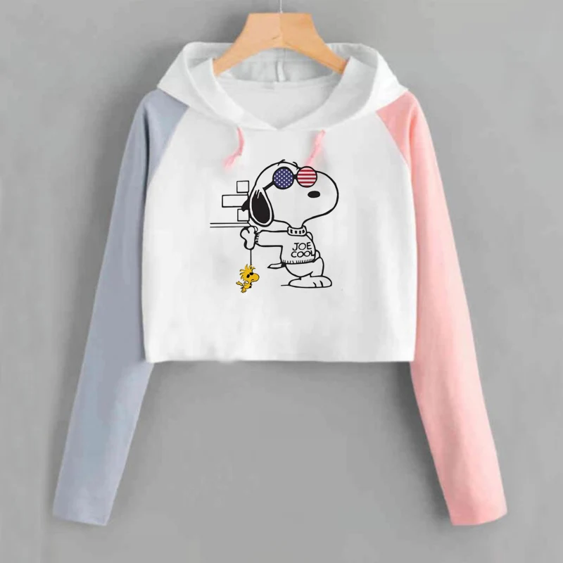 11 Снупи Обрезанные Hoodie Harajuku для женщин мультфильм Розовый пуловер Топ укороченный дамы с длинным рукавом осенняя одежда tumblr - Цвет: 11