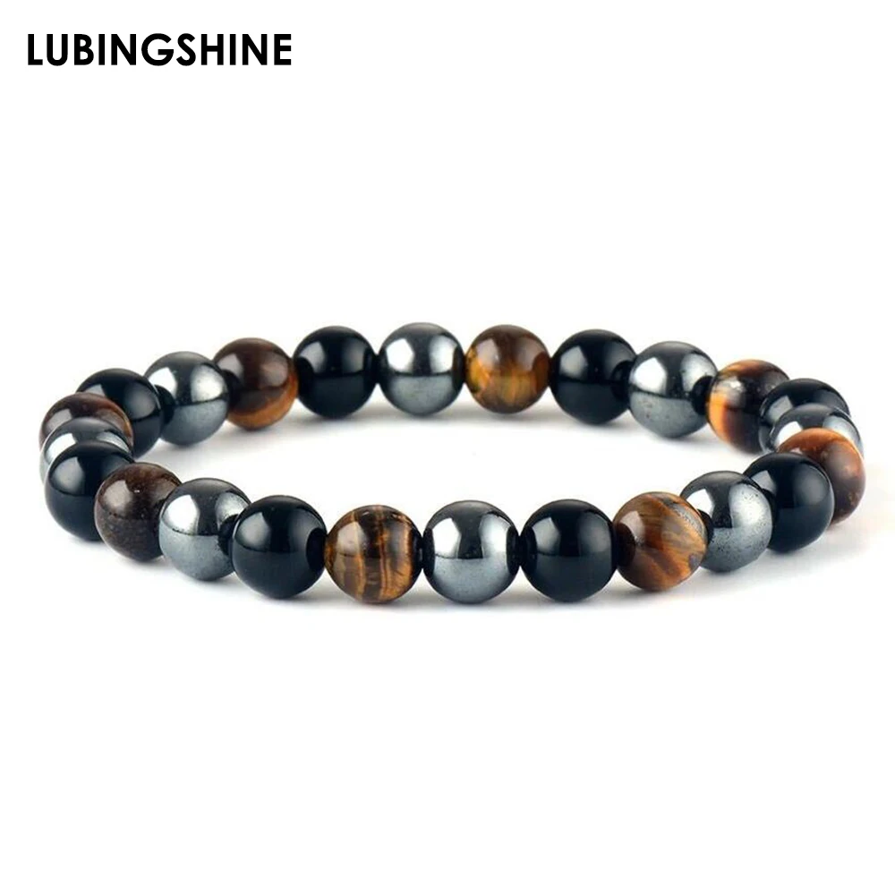 

Vintage 10mm Natural Black Obsidian Hematite Tiger Eye Beads Bracelets Men for Health Protection Women Jewelry Pulsera Hombre