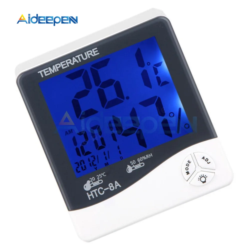 

HTC-8A Indoor Outdoor Temperature Humidity Monitor LCD Display C/F Hygrometer Thermometer With Date Time Alarm Clock Night Light