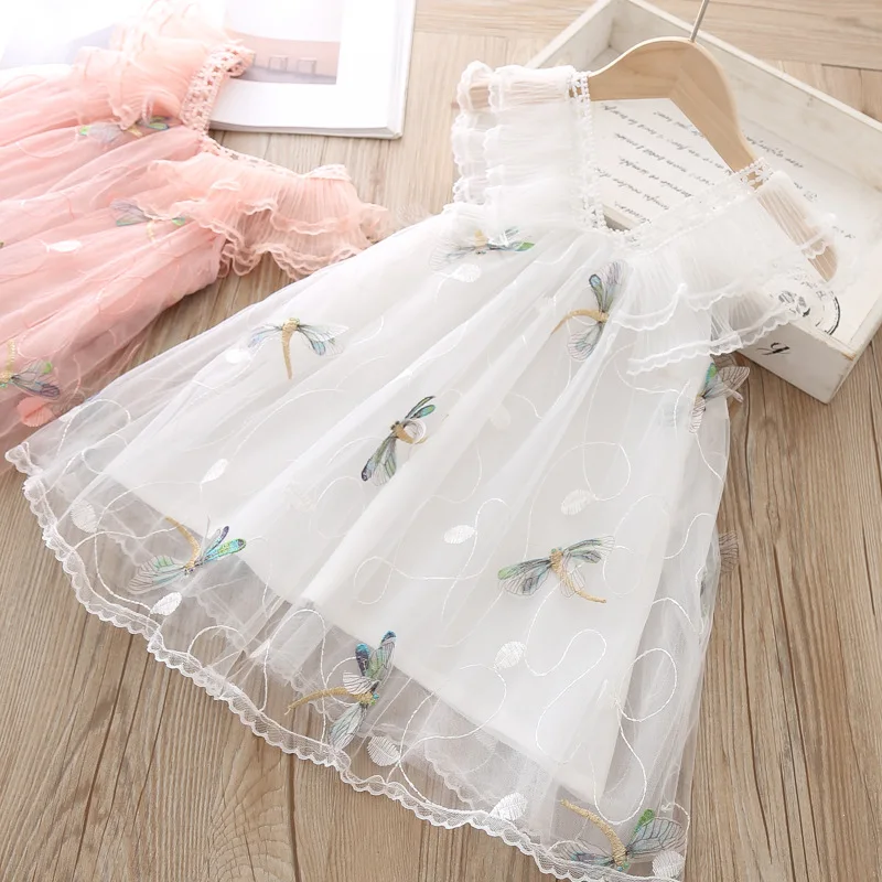 

Toddler Girl Summer Tulle Party Dress Ruffle Sleeve Boutique Kids Wholesale Lots Bulk Clothes Little Girl Cartoon Princess Dress