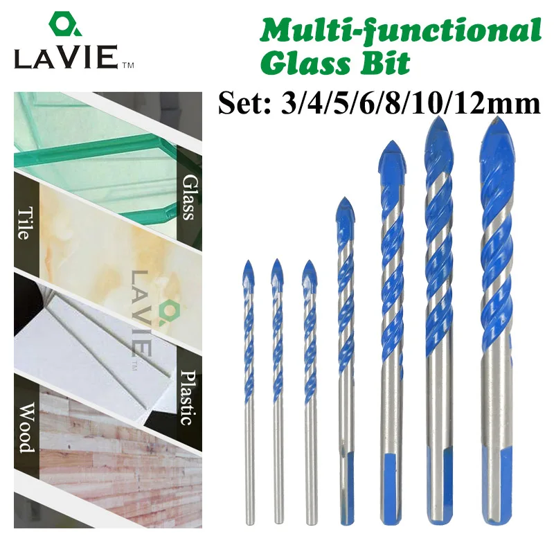 LAVIE 7pcs 3/4/5/6/8/10/12mm Multi-functional Glass Drill Bit Triangle Drill Bits For Ceramic Tile Concrete Glass Marble DB02061