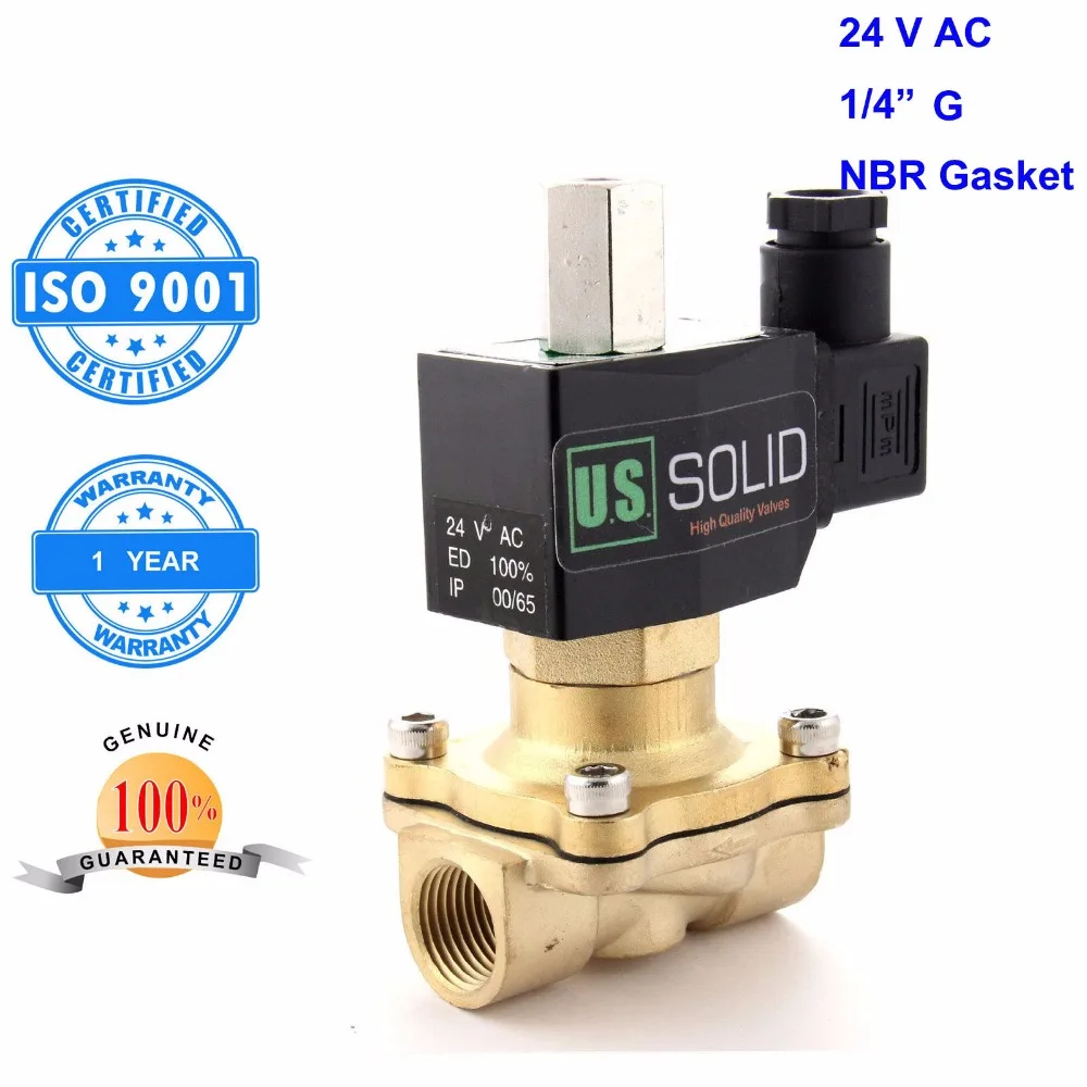 U. S. Solid 1/4" Brass Electric Solenoid Valve 24 V AC G Thread