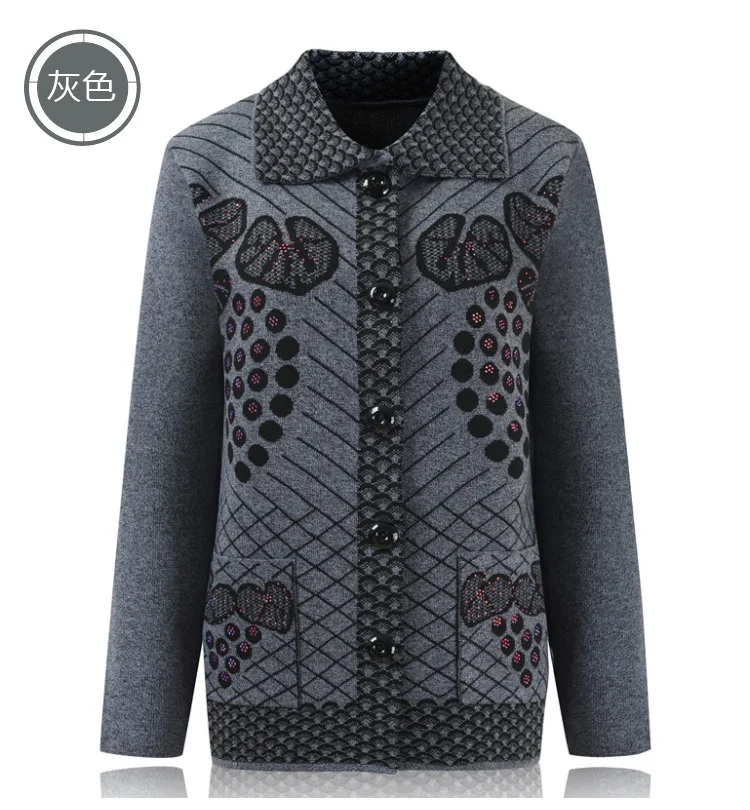 

Spring Autumn Grandma Knit Cardigan Sweater Jacket Single Breasted Loose Long Sleeve Knitwear Coat Casual Mother clothing