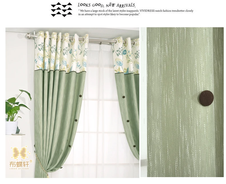 Корейский пасторальный стиль затемненные шторы для гостиной с декоративными пуговицами льняные прозрачные зеленые шторы для спальни с цветами