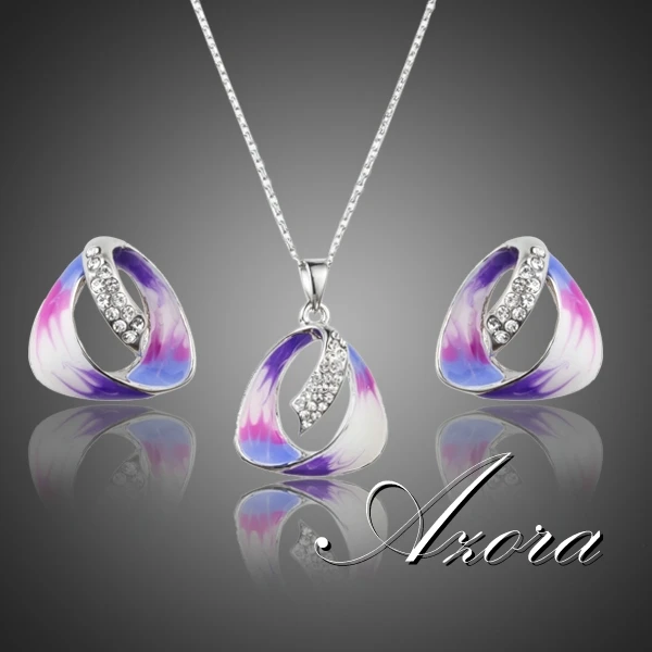 AZORA/Уникальные привлекательные серьги-гвоздики и ожерелье с австрийскими кристаллами Stellux и узором масляной живописи TG0168