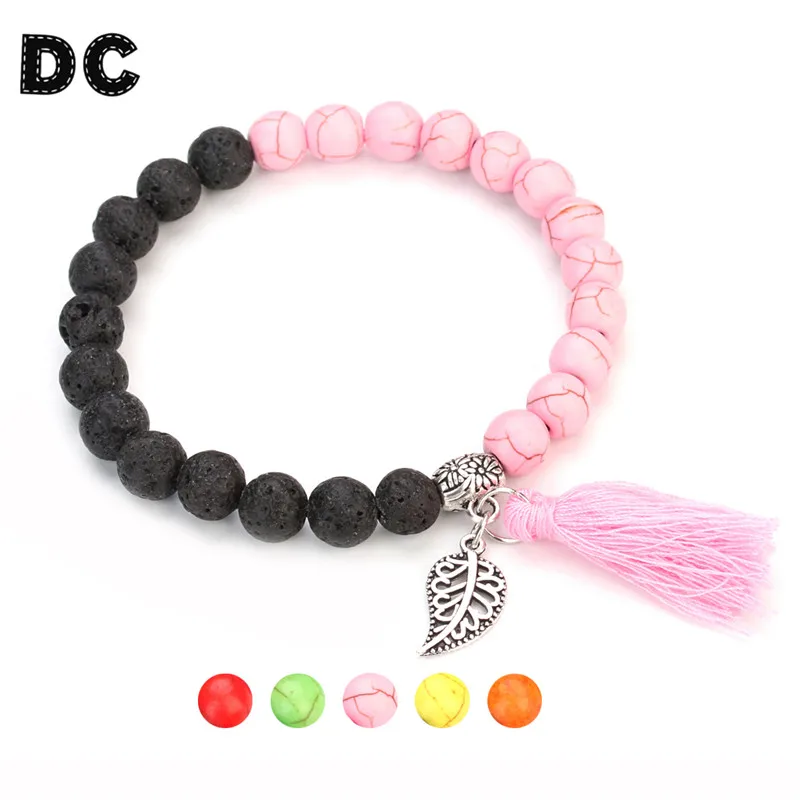 Natural Stone Bead Lava Beads Bracelet Women Men 8mm Beaded Stretch