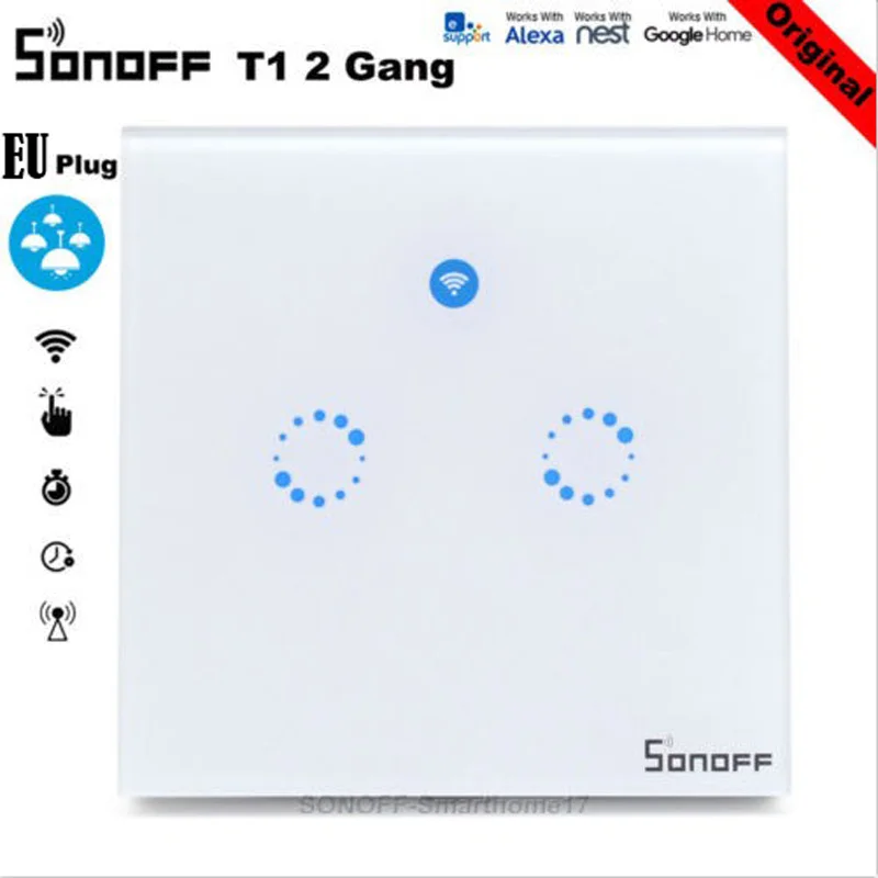 Sonoff T1 ЕС Smart Wi-Fi стену сенсорный выключатель света 1/2 Gang Touch/Wifi/RF 433/APP пульт дистанционного управления с Alexa Google дома