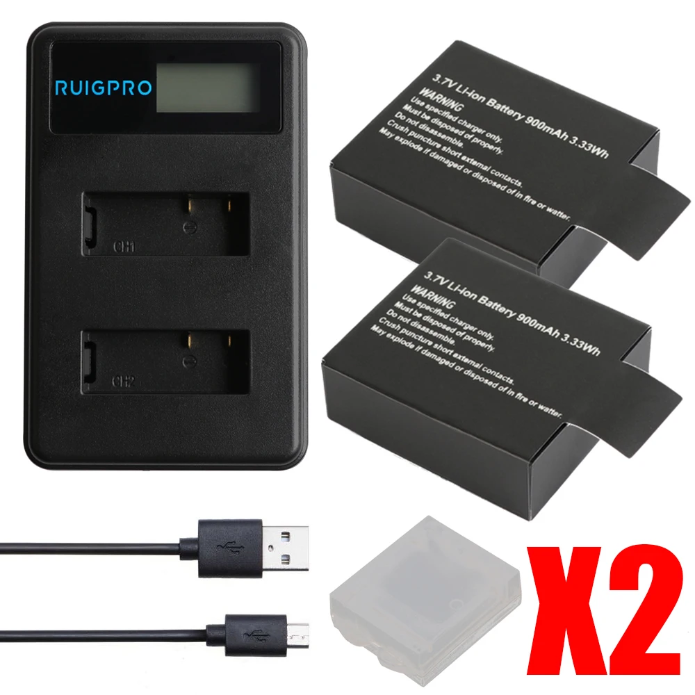 

RuigPro Sport Action Camera Battery For EKEN H9 H9R H3R H8PRO H8R pro SJCAM SJ4000 SJ5000 Sport Mini DV Bateria+Dual Charger