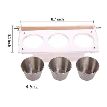 3Cups Holder Bird Feeding Parrots Playgym Seed Food Water Dish,Play Stand Hanging Stainless Steel Perches Coop Bowls Feeder 2