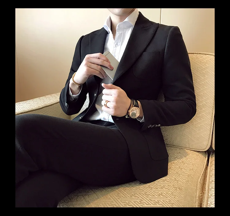 Высокое качество Для мужчин; свадебное платье черные костюмы Новый мужской тонкий блейзеры костюм куртки + брюки Для мужчин; праздничная
