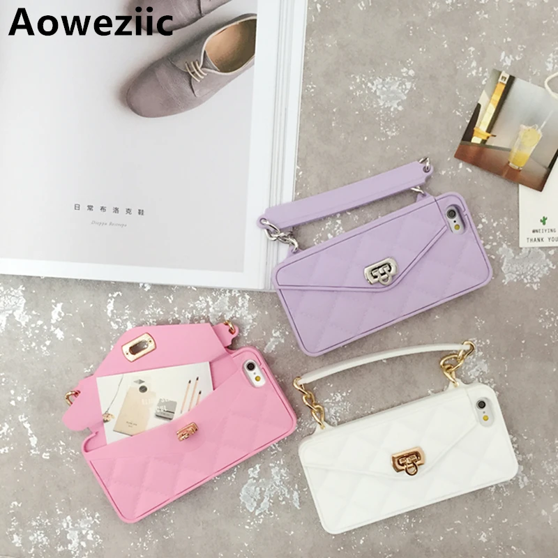 

Aoweziic candies soft shell For iPhone X 6s mobile phone case portable card wallet 7P 8plus silicone cover XR XS MAX phone bags
