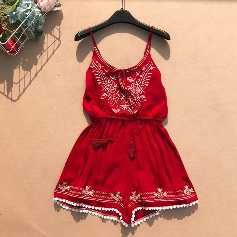 2019 Summer Clothes Women Fashion Sexy V-neck Embroidery Jumpsuit Female Lace-up Wide Legs Bodysuit Beach Style Womens Rompers 2019 Summer Clothes Women Fashion Sexy V-neck Embroidery Jumpsuit Female Lace-up Wide Legs Bodysuit Beach Style Womens Rompers