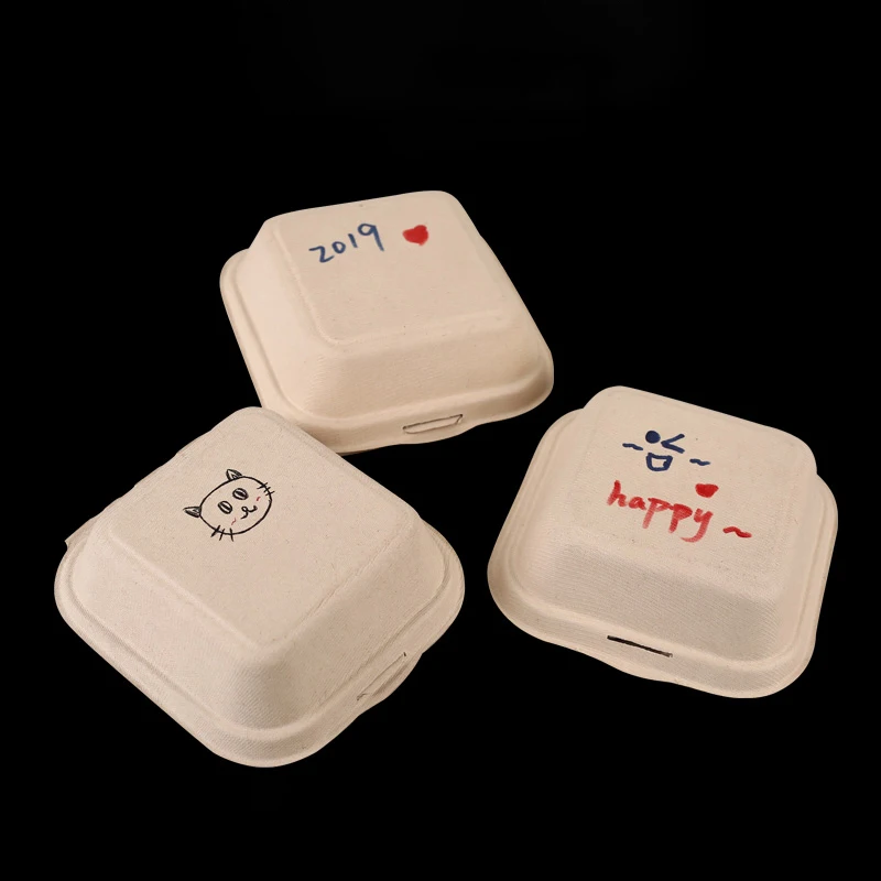 Биоразлагаемый кейс одноразовая гамбургерная упаковка коробка Ресторан вынос еды коробка креативный ручная роспись контейнер для тортов мини бенто