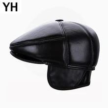 Лидер продаж, Мужская модная Кожаная шапка, Мужская Новая Стильная Кожаная шапка из овечьей кожи, берет, уличная Кепка, осенне-зимняя мужская Кепка из натуральной кожи, s