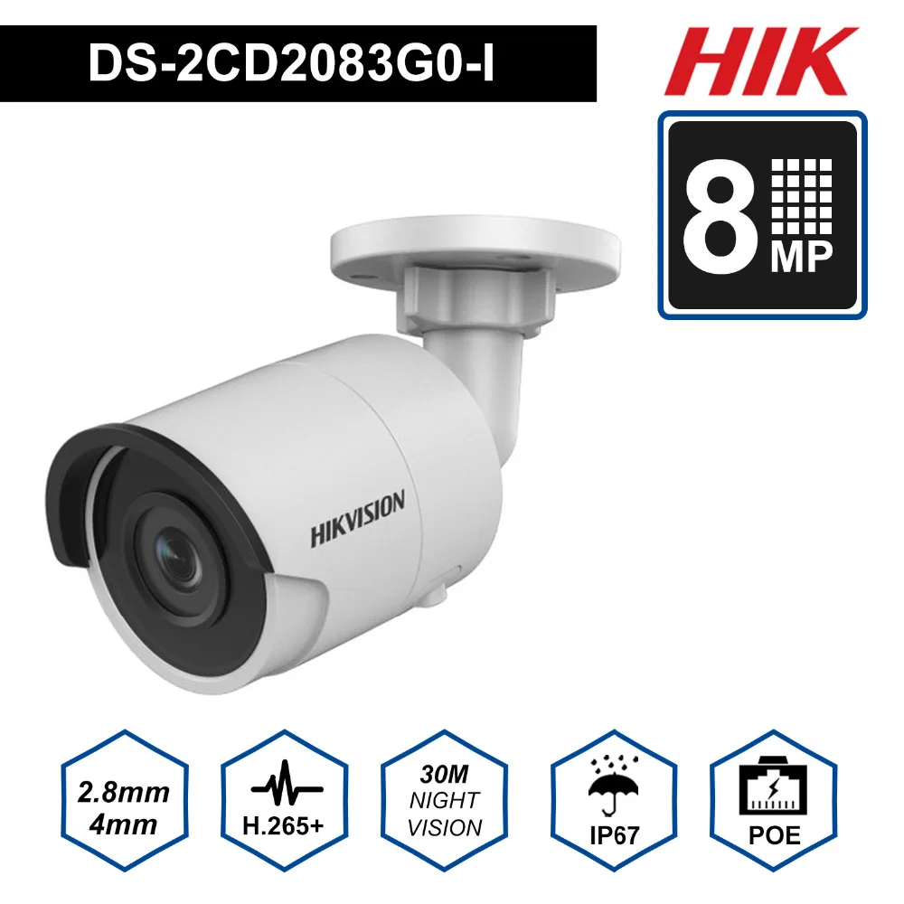 Hik Новый Камера Пуля IP Камера POE Открытый DS-2CD2083G0-I 8MP безопасности Камера H.265 с слот для карты SD и 30 м ночного видения