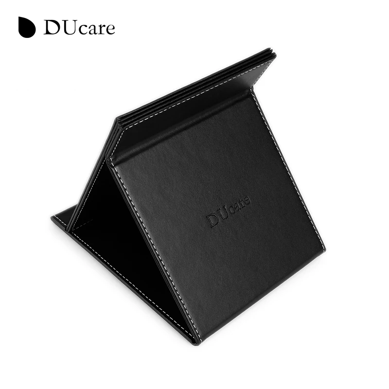 DUcare 1pc New Korean fashion leather PU cosmetic mirror portable folding utility creative school desktop mirror free shipping