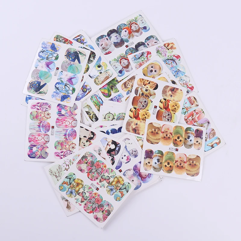 50 листов, водная наклейка с животными, Бабочка, кошка, собака, Ловец снов, цветная переводная наклейка для дизайна ногтей