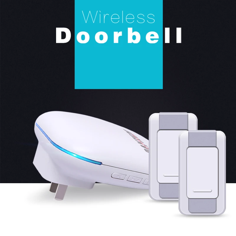 

DAYTECH Wireless Door Bell 1 Plug in Receiver DoorBell 2 Remote Ring Push Buttons With 36 Chime Kit IP55 Waterproof
