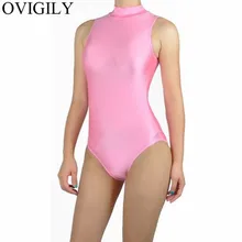 Ovigily Для женщин розовый купальник для занятий гимнастикой для девочек из спандекса с высоким, плотно облегающим шею воротником, без рукавов, Купальник для танцев, балета сценические костюмы черные топы