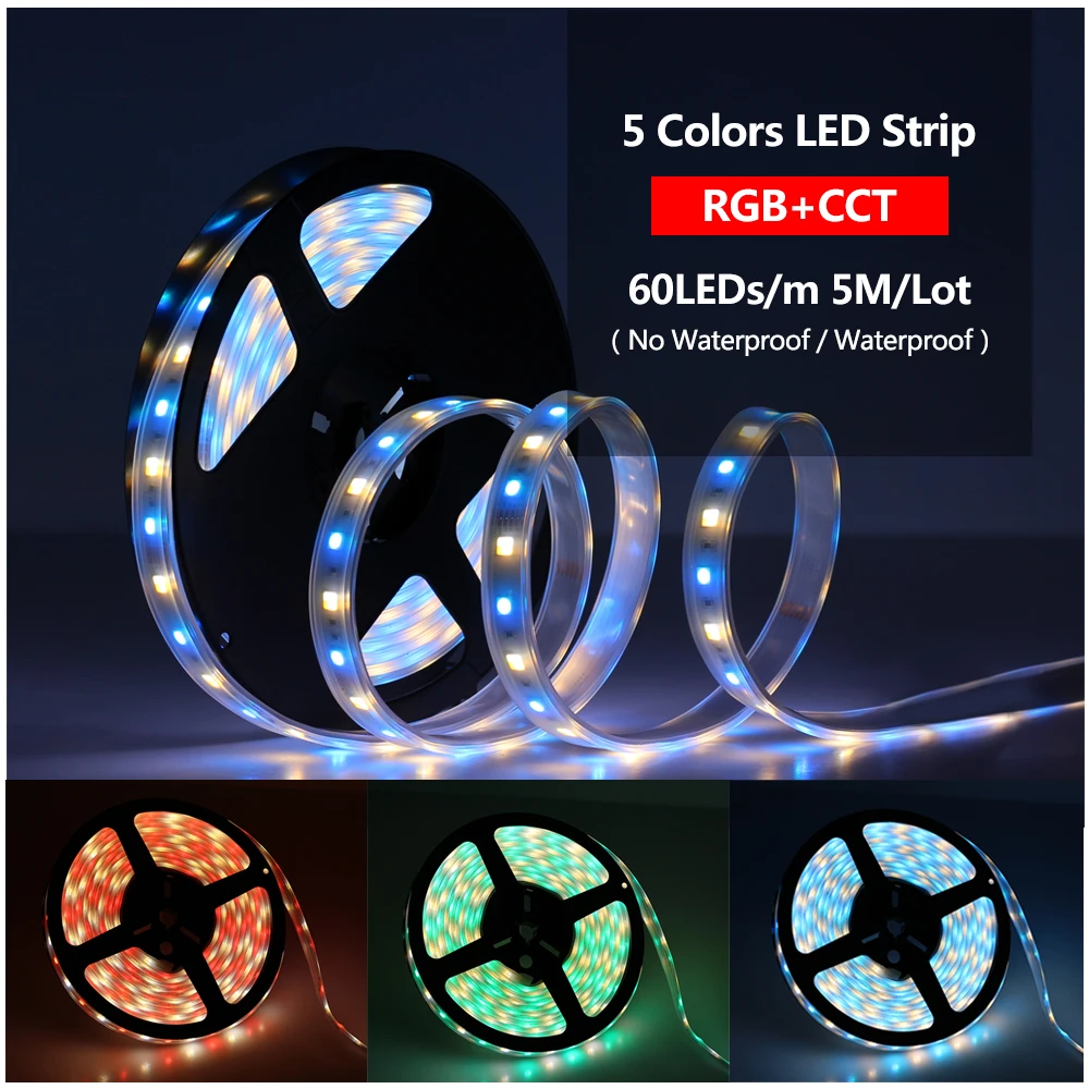 Светодиодная лента RGB + CCT 5050 12 в пост. Тока белый теплый 60 светодиодов/м 5 м/лот RGBW
