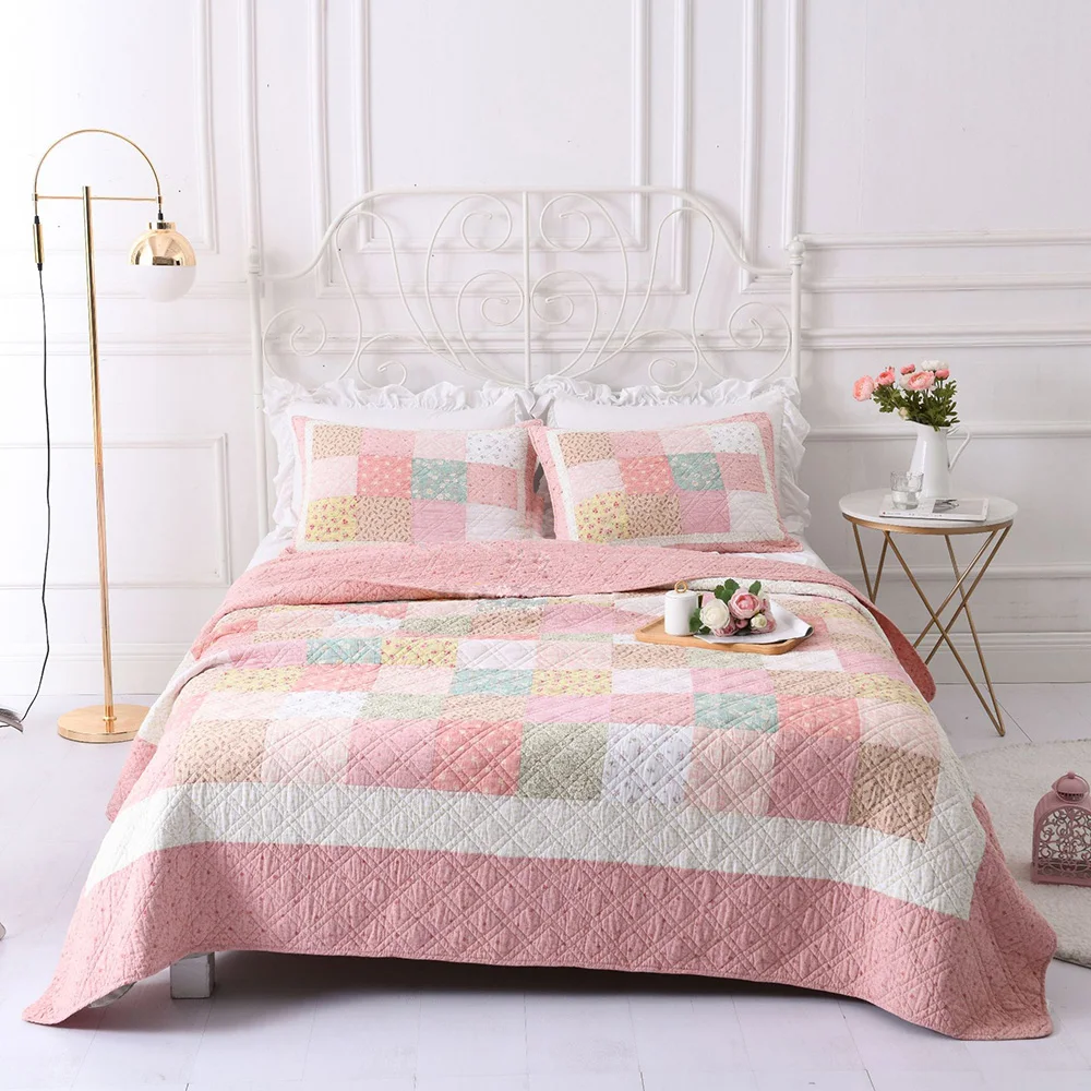 CHAUSUB New Cotton Bedspread Quilt Set 3pcs Korea Handmade Patchwork Quilts Quilted Bed Cover Sheets Shams King Size Coverlet