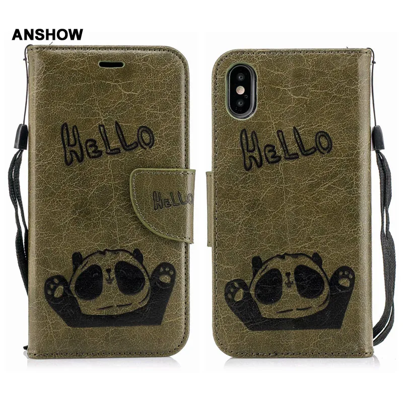 Для Iphone X 10 8 7 Plus 6 6S SE 5 5S кожаный чехол бумажник с принтом Hello Panda слот для карт ID