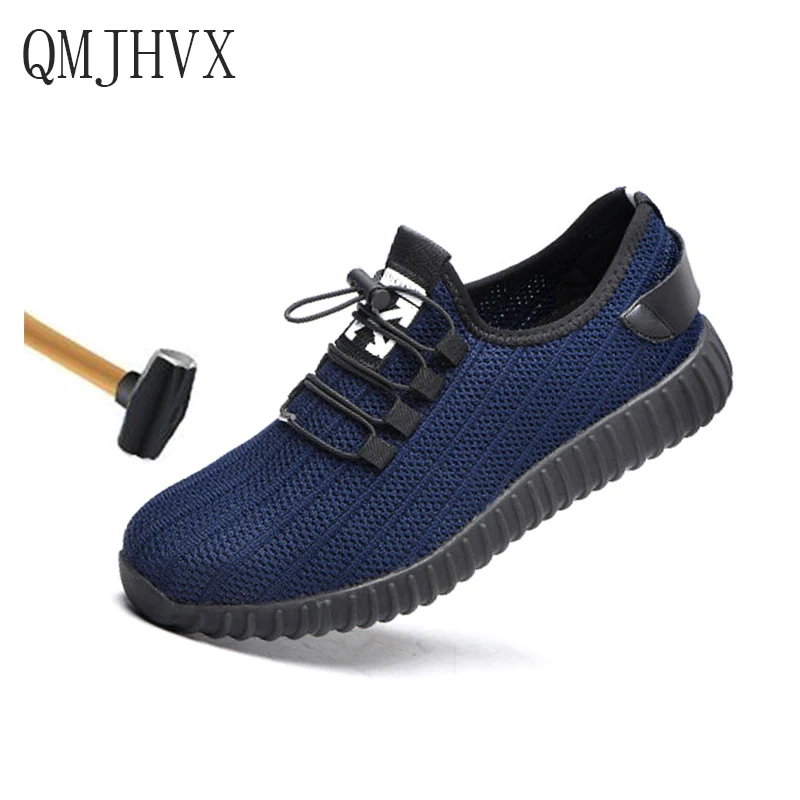 

Mens Breathable Mesh Steel Toe Cap Work Safety Shoes Black blue anti-pierce Platform Construction Site Worker Security boots