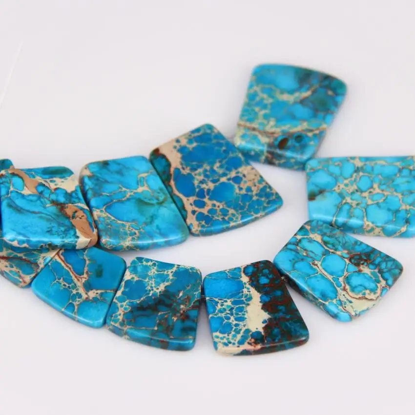 15pcs/str Large Blue Sea Sediment Stones Graduated Flat Square Set Pendants,Dyed Emperor Gems Loose Beads Slab Craft Necklace