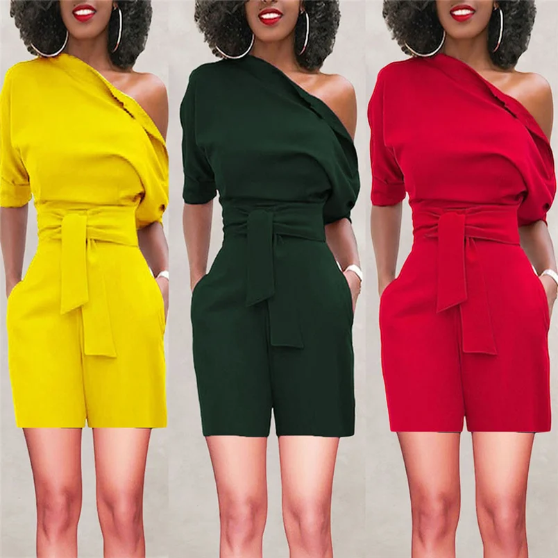 2018 Hot Sale Women's Summer Jumpsuit Sexy Off Shoulder Ruffle Short Romper Fashion Casual Party Jumpsuit  Rompers Holiday #J28 (3)