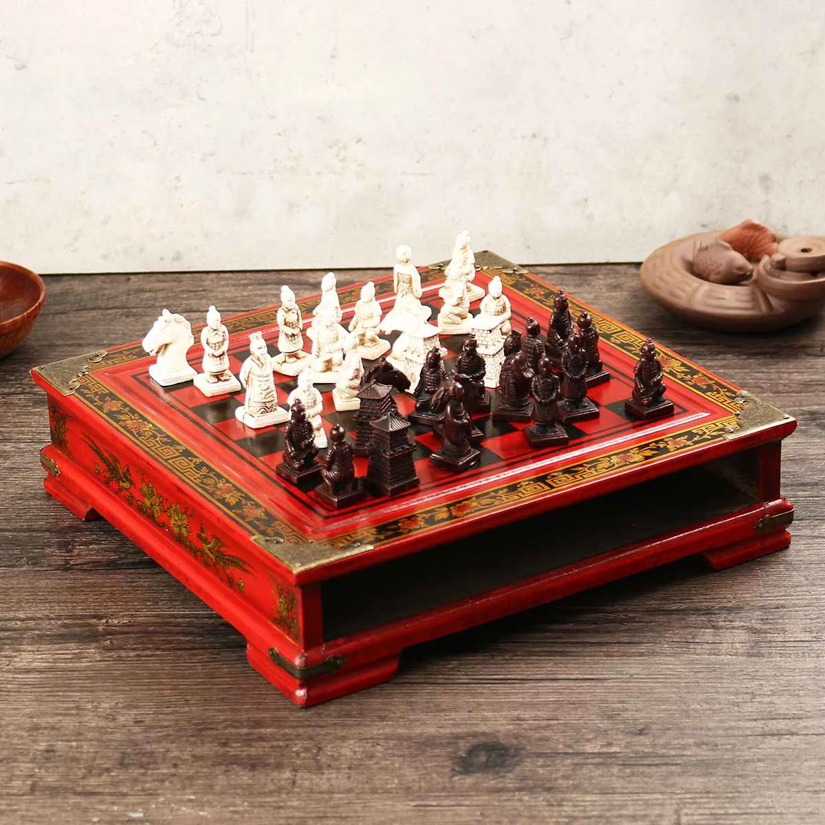 Ретро деревянная китайская Терракотовая шахматная доска комплект резьбы из смолы шахматы шашки развлекательные игры премиум подарки шахматы