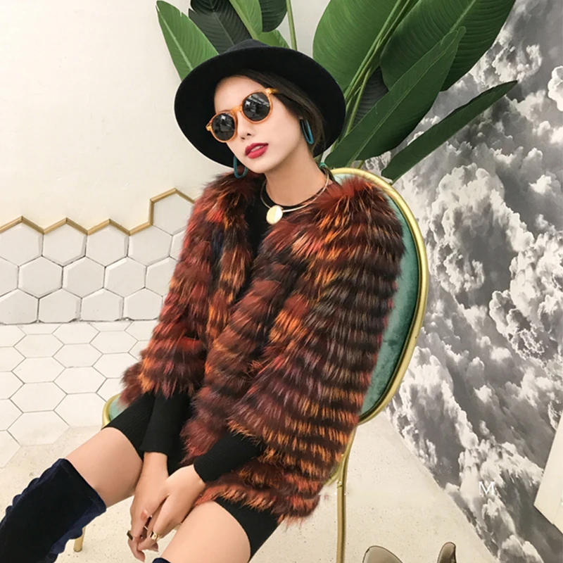 Manteaux cou Marbre L'importation Contraste Bourgogne Fourrure Femmes Couleur O 2019 Trois Quarts MYFansty Renard Manteau Classique Mince Moyen De Pkn0w8OX