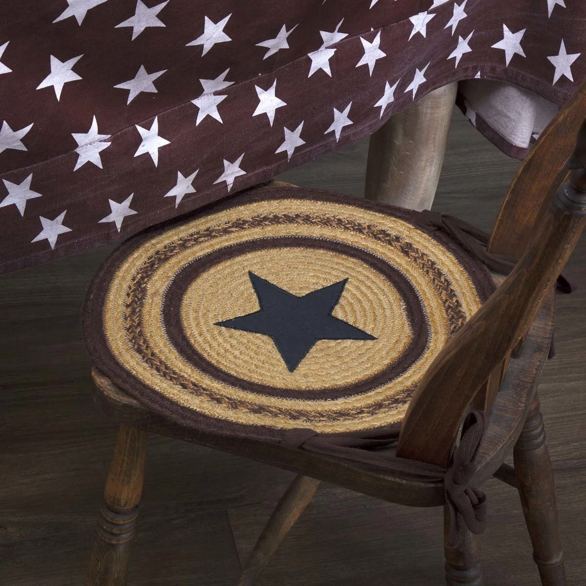 Primitive Tabletop & Kitchen Potomac Applique Star Tan Jute Chair Pad Set of 6