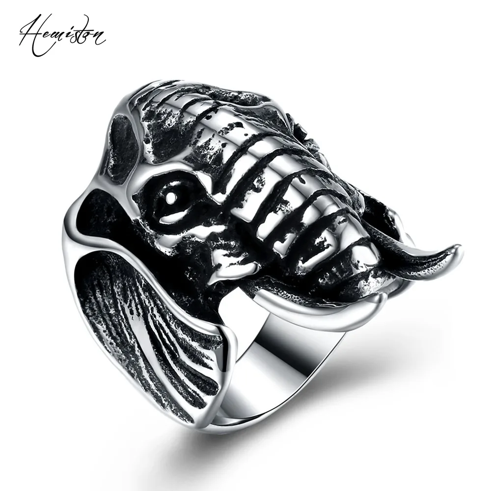 Hemiston Male Ring Stainless Bull Elephant Heads Men Ring Personality Punk Cool High Quality Fashion Jewelry for Party R273
